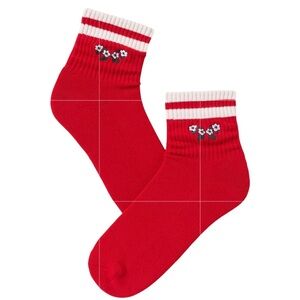 Anthropologie Women’s sporty floral crew socks red white
